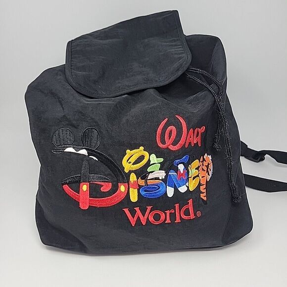 Vintage Disney World Backpack Black Embroidered "Disney" Character Letters - Picture 1 of 14